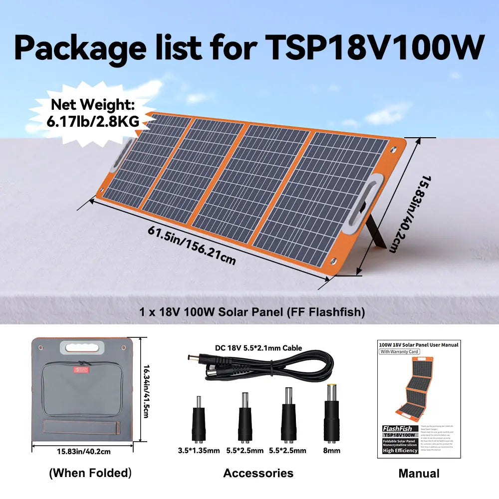 FF Flashfish 18V Foldable Solar Panel - Portable Solar Charger with DC Output USB-C/QC3.0