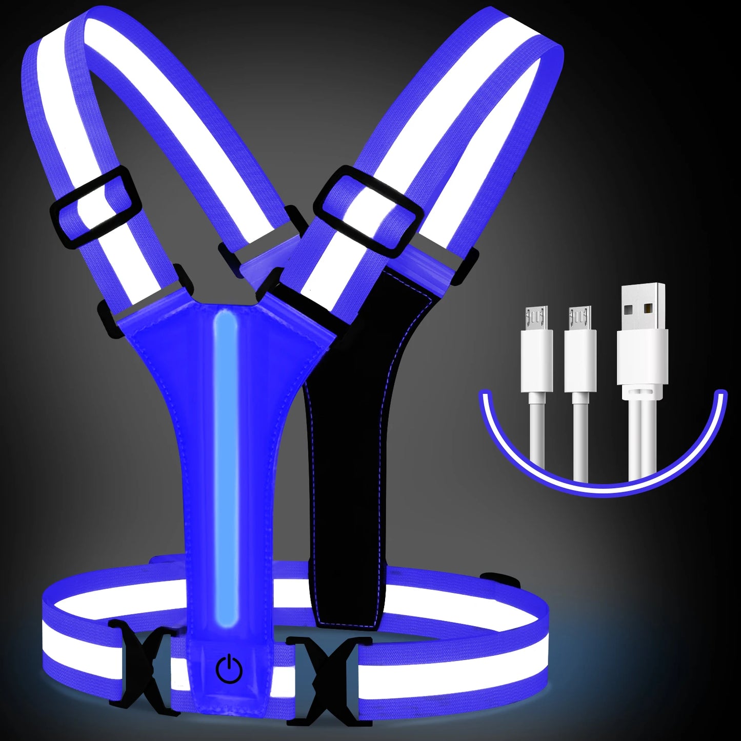 LED Illuminated Reflective Vest - High Visibility Straps - Rechargeable