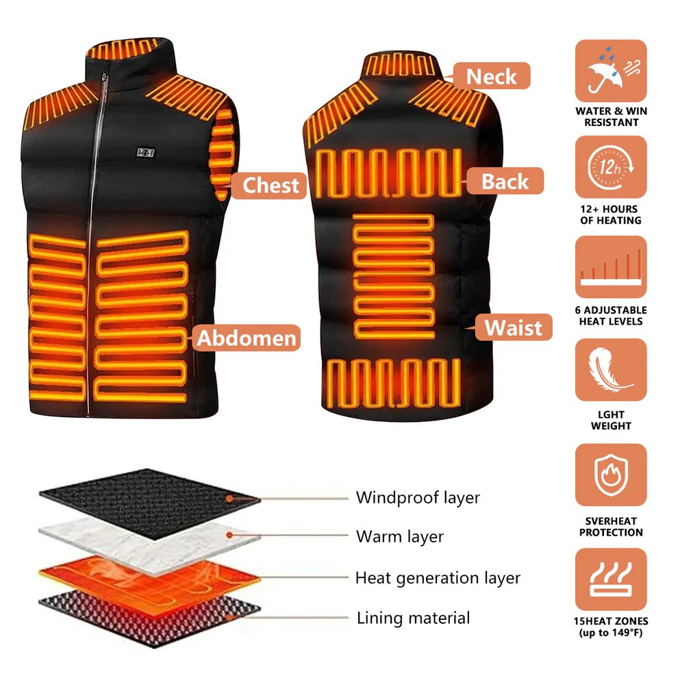 15-Heat Zone Heated Vest For Men & Women With Battery Pack (2025 Update)