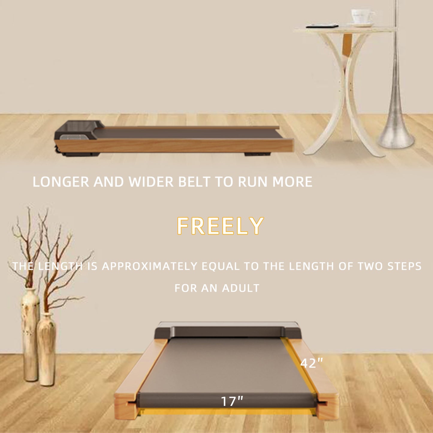 Real Wood Walking Pad - Quiet Portable Treadmill with Remote - LED/LCD Display