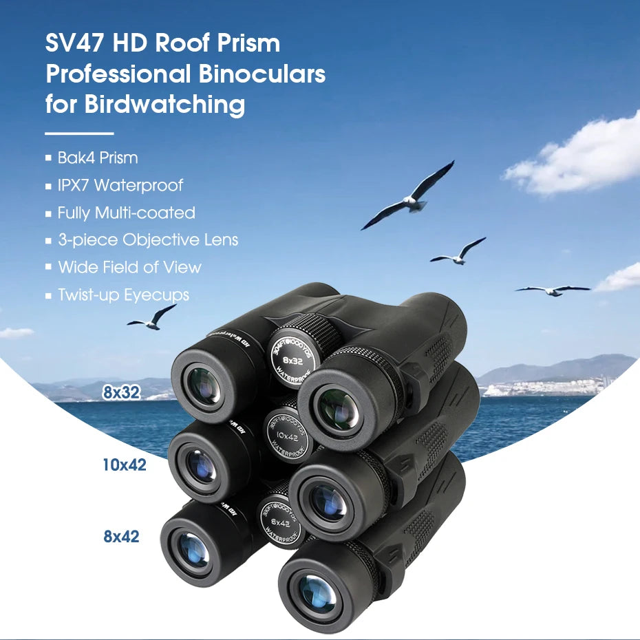 Svbony SV47 8x32/8x42/10x42 Binoculars - Bak4 Prism HD FMC Lens, IPX7 Waterproof