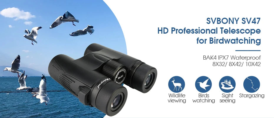 Svbony SV47 8x32/8x42/10x42 Binoculars - Bak4 Prism HD FMC Lens, IPX7 Waterproof
