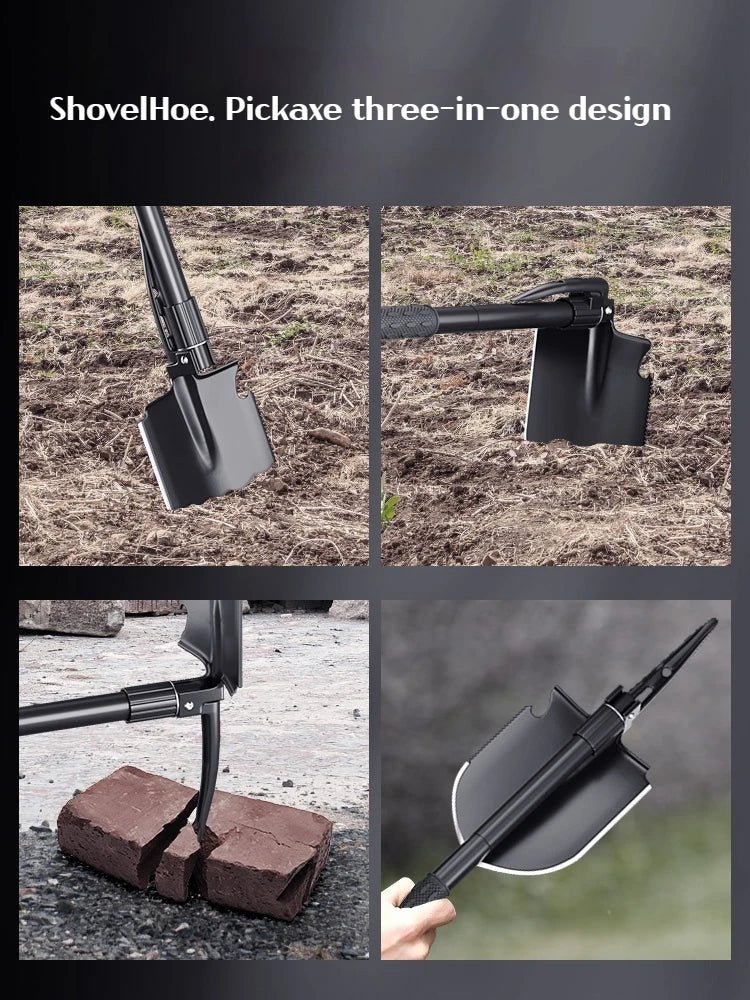 New Survival/Backpacking Folding Shovel & Pick - Steel Folding Spade with Serrated Edge & Carry Bag