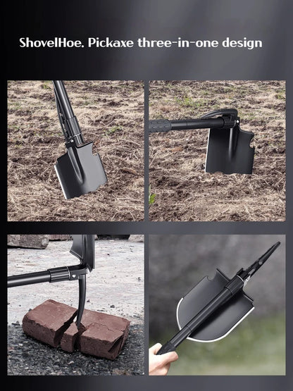 New Survival/Backpacking Folding Shovel & Pick - Steel Folding Spade with Serrated Edge & Carry Bag