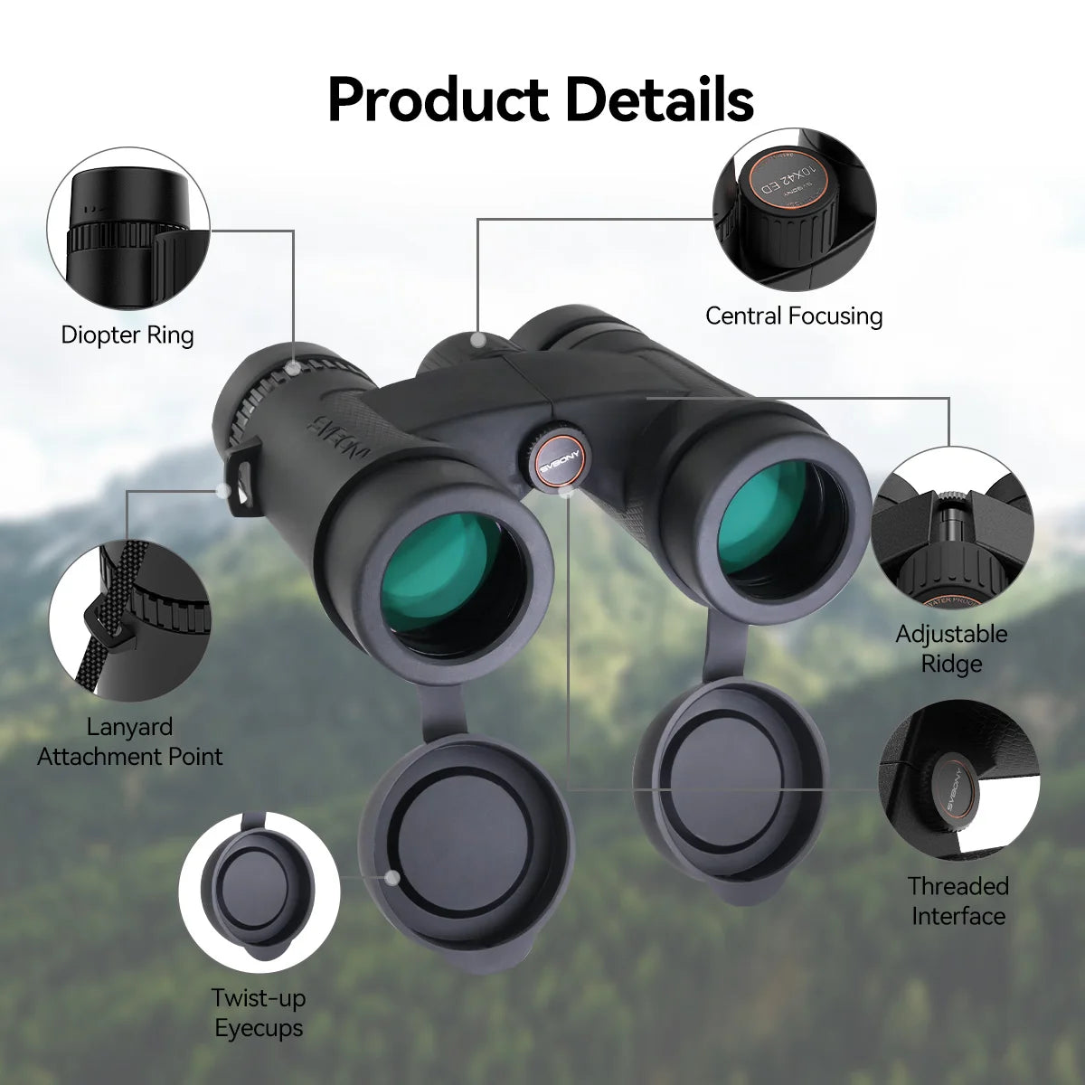 Svbony SV202 Upgraded Wide-angle ED Binoculars 8x32/8x42/10x42 - Bak4 Prism, IPX7 Waterproof, Fogproof