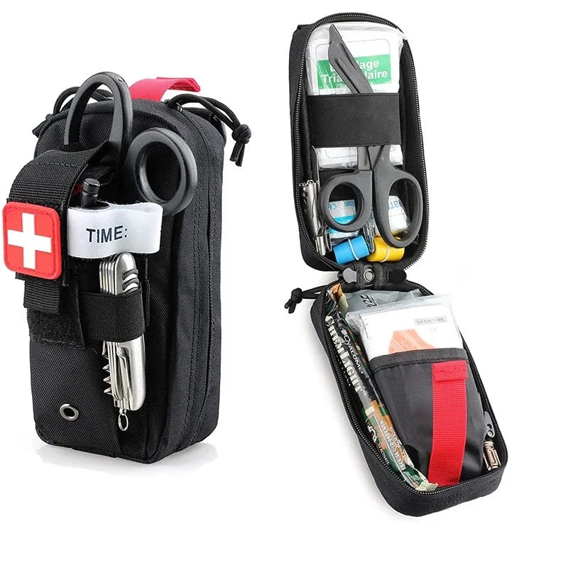First Aid Tourniquet Kit - Emergency Medical Rescue EDC Pouch - Gauze, Scissors, Molle Survival Tool