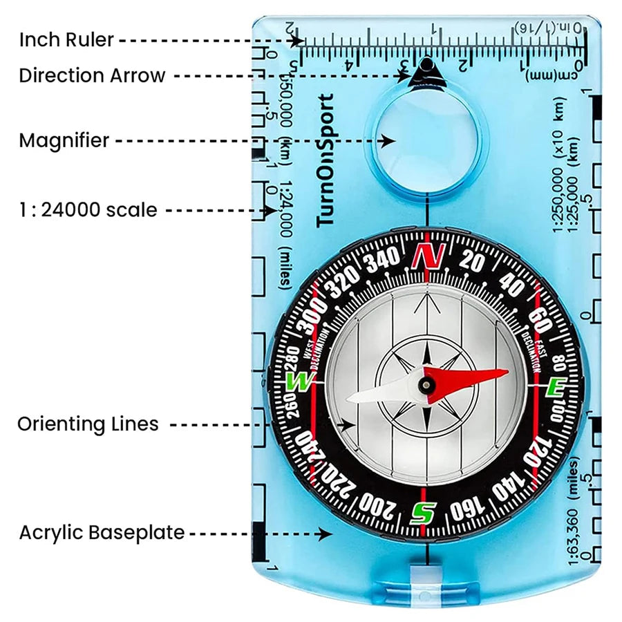 Professional Survival Compass - Hiking, Backpack, Outdoor Navigation & Map Reading