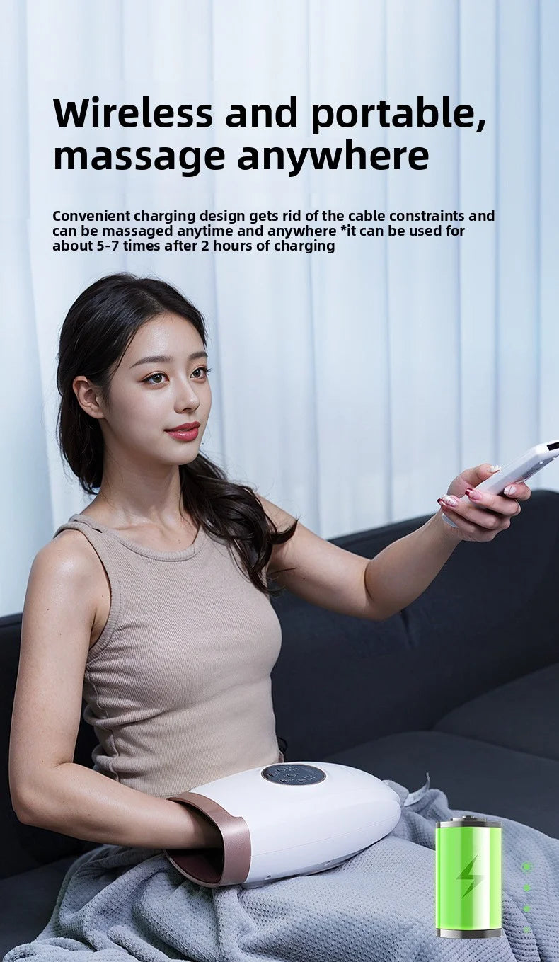 Cordless Hand Massager – Heat & Compression with 5 Intensity Levels, 5 Massage Modes, 2 Vibration Levels, and Travel Bag