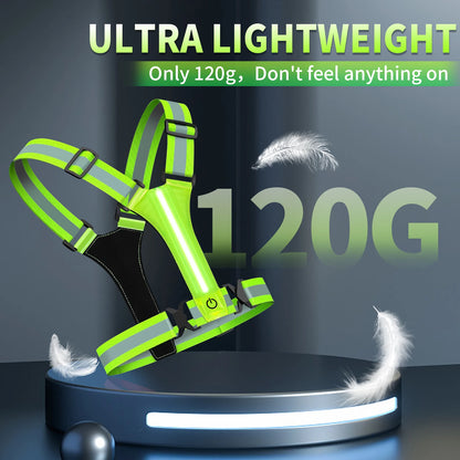 LED Illuminated Reflective Vest - High Visibility Straps - Rechargeable