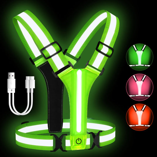 LED Illuminated Reflective Vest - High Visibility Straps - Rechargeable