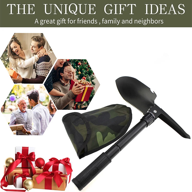 Survival/Backpacking Folding Shovel & Pick - Steel Folding Spade with Serrated Edge & Carry Case