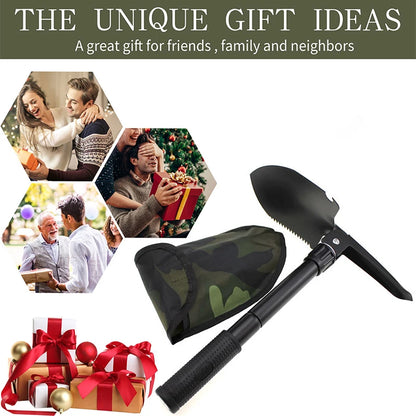 Survival/Backpacking Folding Shovel & Pick - Steel Folding Spade with Serrated Edge & Carry Case