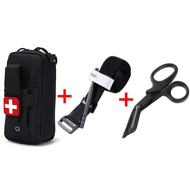 First Aid Tourniquet Kit - Emergency Medical Rescue EDC Pouch - Gauze, Scissors, Molle Survival Tool