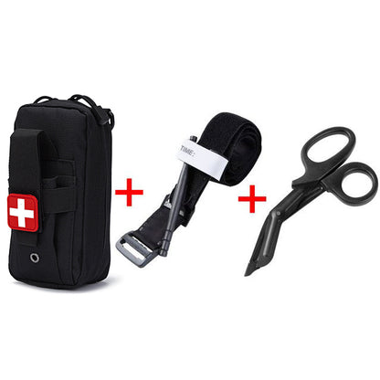 First Aid Tourniquet Kit - Emergency Medical Rescue EDC Pouch - Gauze, Scissors, Molle Survival Tool