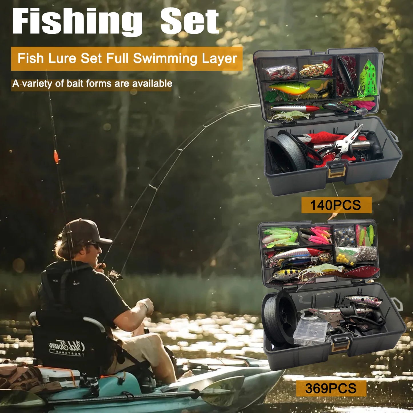 140/369pcs Fishing Accessories Set With Tacklebox - Includes Everything You Need To Get Started