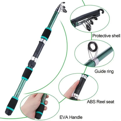 Collapsible Fishing Rod - Full Kids Fishing Kit With Travel Bag and Lures