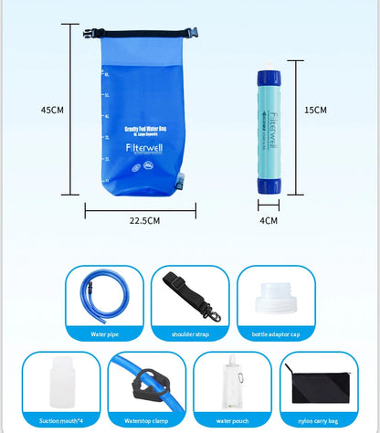 Filterwell 6L Gravity Fed Water Purifying Filter Bag - Water Filtration System - Emergency Survival Camping Water Purifier