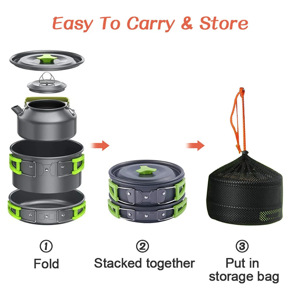 Camping Cooking Accessories Sets - Compact Nesting Camp Cookware - Lightweight Travel Tableware - Outdoor Picnic Set