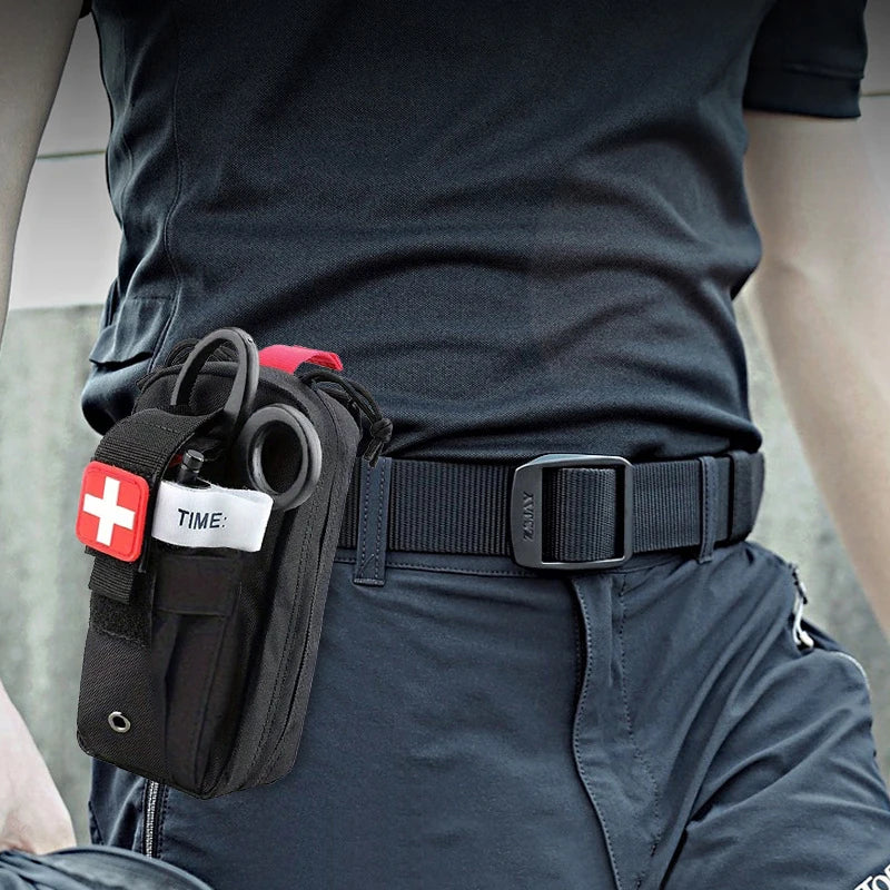 First Aid Tourniquet Kit - Emergency Medical Rescue EDC Pouch - Gauze, Scissors, Molle Survival Tool