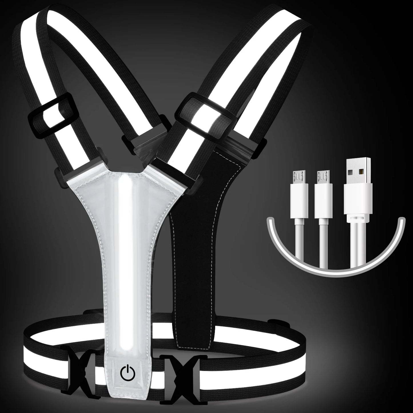 LED Illuminated Reflective Vest - High Visibility Straps - Rechargeable