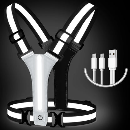 LED Illuminated Reflective Vest - High Visibility Straps - Rechargeable
