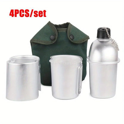 4pcs Military Canteen Cookware Set - Aluminum Multi-Functional Water Bottle/Pot/Stove & Case