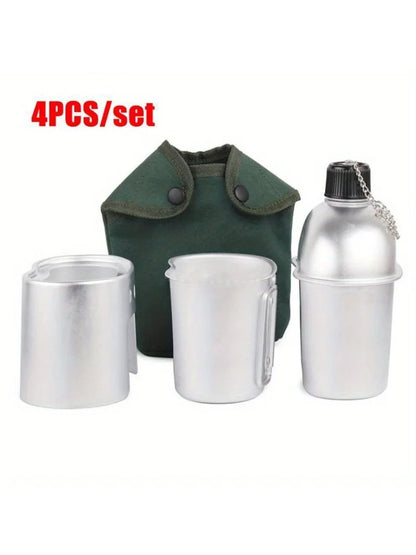 4pcs Military Canteen Cookware Set - Aluminum Multi-Functional Water Bottle/Pot/Stove & Case