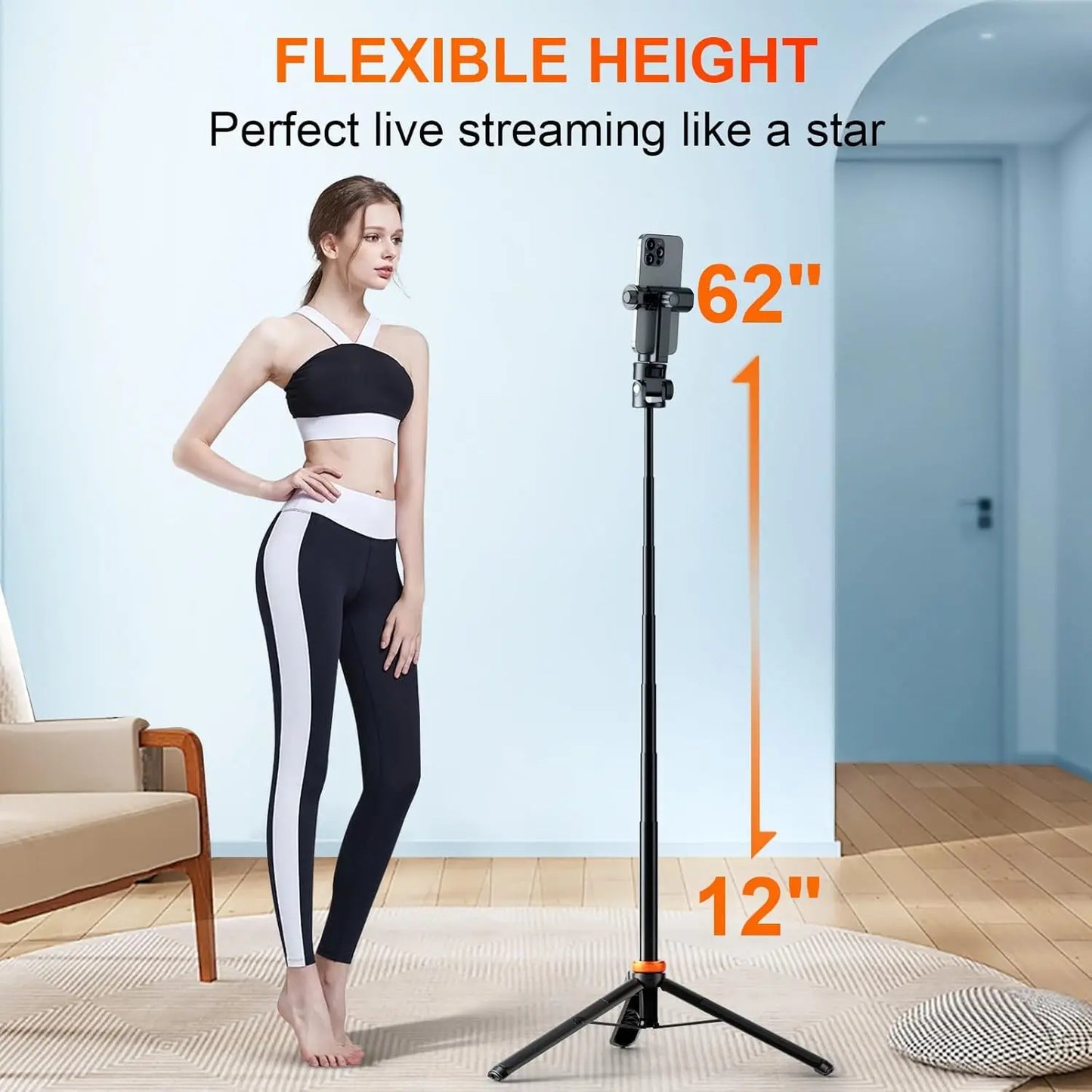 62" Phone Tripod, Tripod for Phone & Selfie Stick with Remote, Extendable Solid Travel Stand