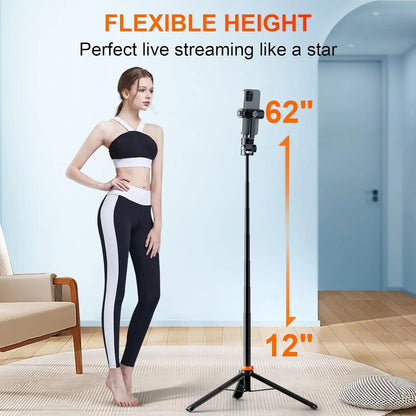 62" Phone Tripod, Tripod for Phone & Selfie Stick with Remote, Extendable Solid Travel Stand