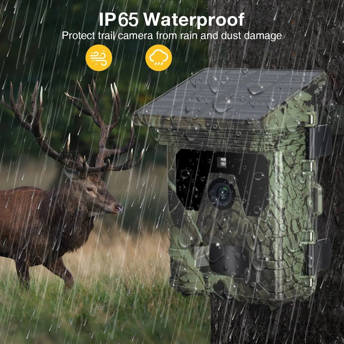 Solar Trail Camera - 30MP/2K Video - Solar Panel Charger -  Infrared Night Vision - Motion Camera