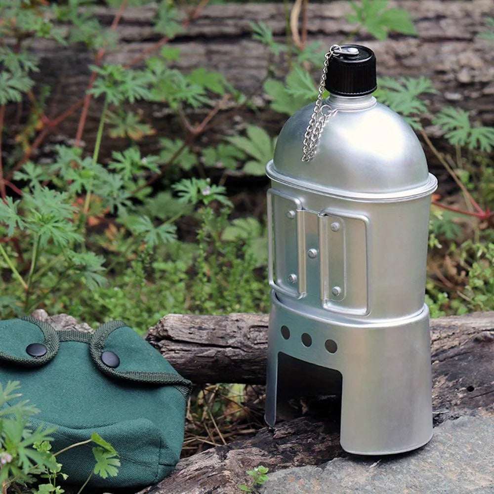 4pcs Military Canteen Cookware Set - Aluminum Multi-Functional Water Bottle/Pot/Stove & Case