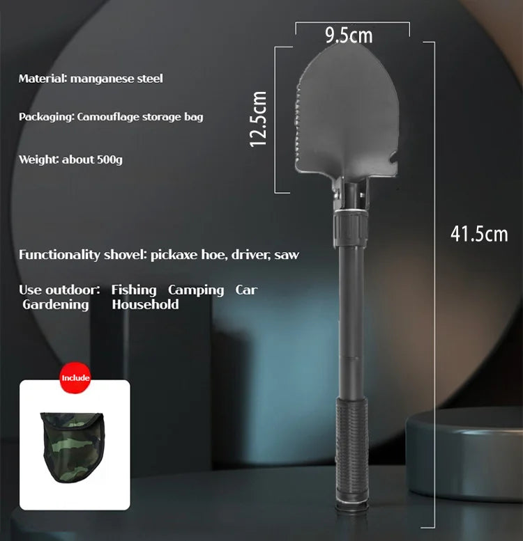 New Survival/Backpacking Folding Shovel & Pick - Steel Folding Spade with Serrated Edge & Carry Bag