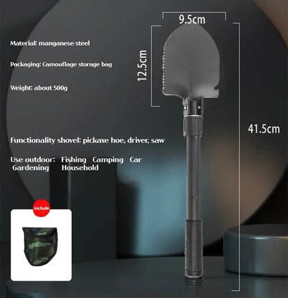 New Survival/Backpacking Folding Shovel & Pick - Steel Folding Spade with Serrated Edge & Carry Bag