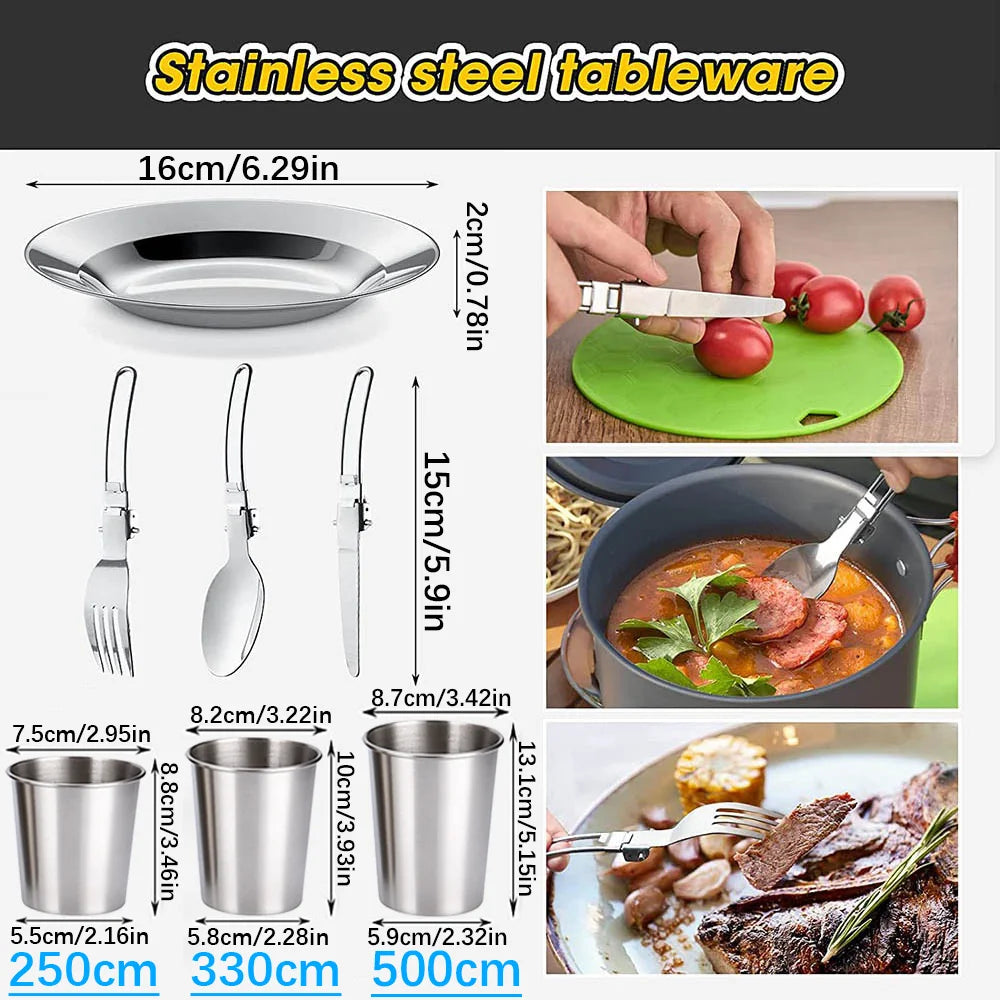 Camping Cooking Accessories Sets - Compact Nesting Camp Cookware - Lightweight Travel Tableware - Outdoor Picnic Set