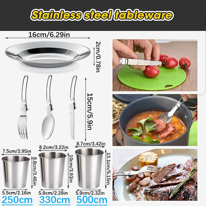 Camping Cooking Accessories Sets - Compact Nesting Camp Cookware - Lightweight Travel Tableware - Outdoor Picnic Set