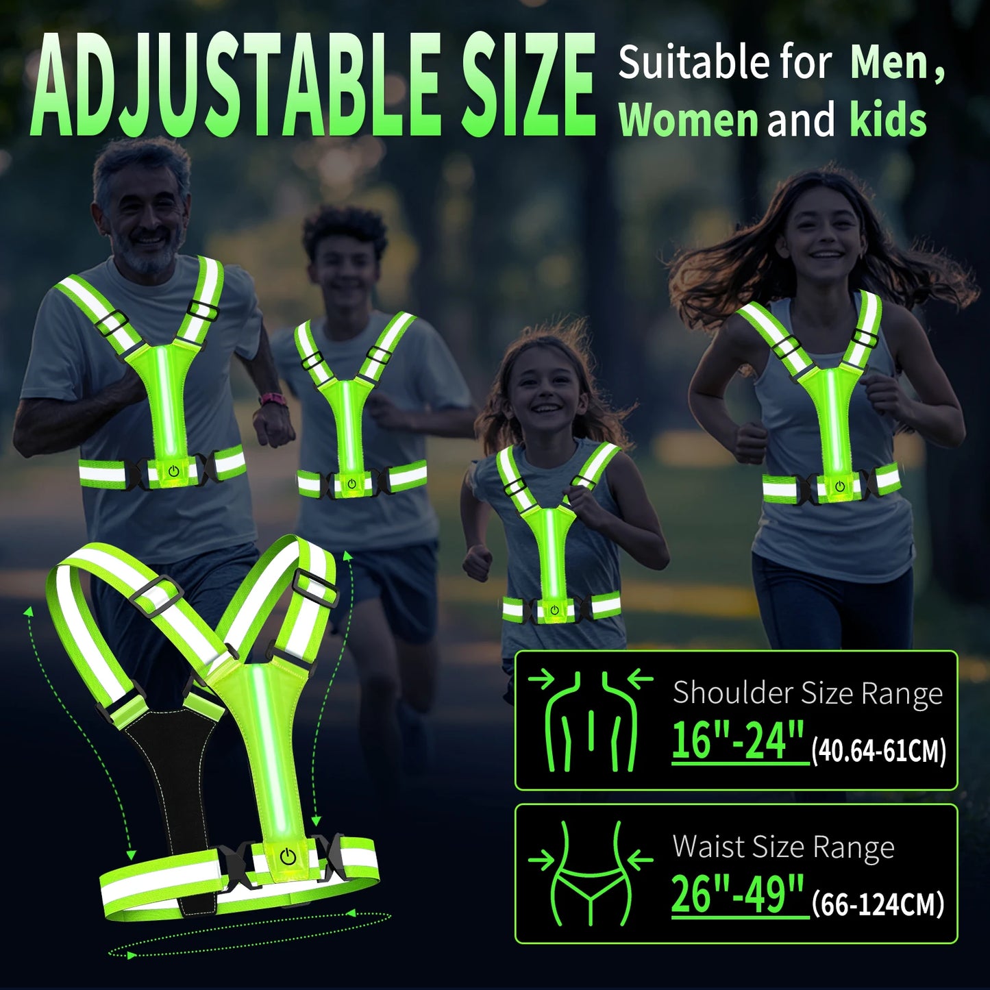 LED Illuminated Reflective Vest - High Visibility Straps - Rechargeable