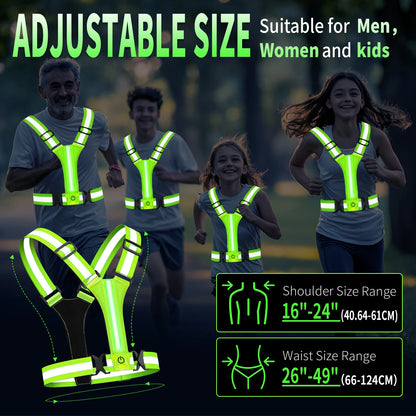 LED Illuminated Reflective Vest - High Visibility Straps - Rechargeable