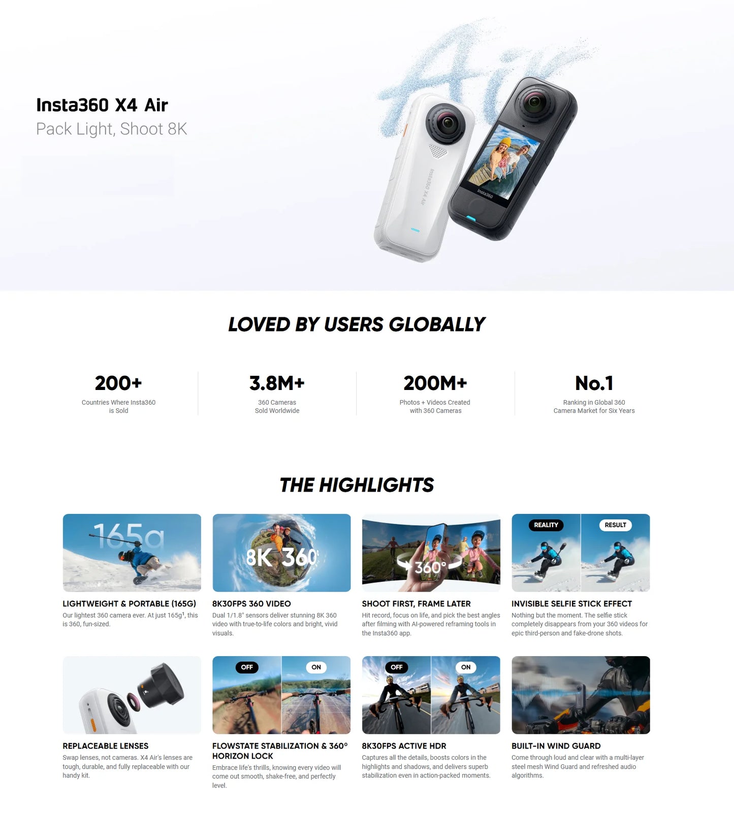 Insta360 X4 Air 2025 New Launch 360 Action Camera 8K 30fps Lightweight 165g Replaceable Lens Insta 360 Original Sports Cam