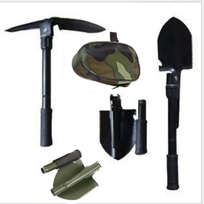 Survival/Backpacking Folding Shovel & Pick - Steel Folding Spade with Serrated Edge & Carry Case