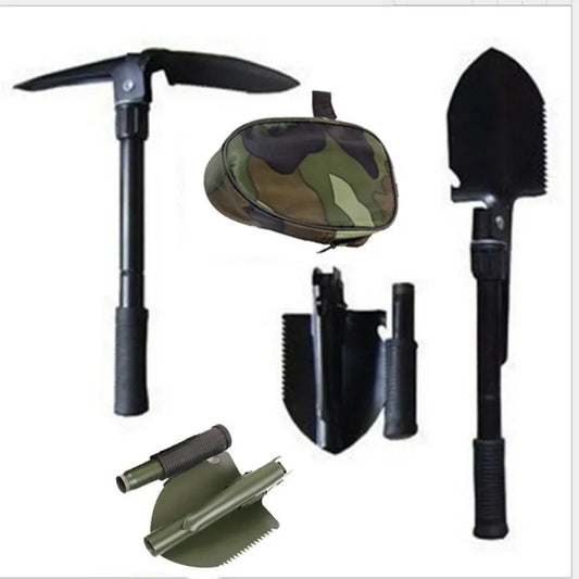 Survival/Backpacking Folding Shovel & Pick - Steel Folding Spade with Serrated Edge & Carry Case