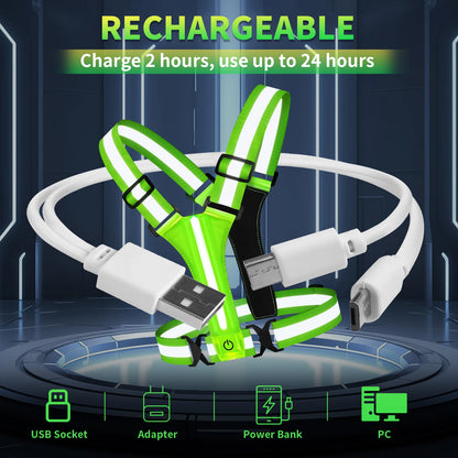 LED Illuminated Reflective Vest - High Visibility Straps - Rechargeable