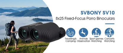 SVBONY SV10/SV10S 8x25 Compact Binoculars - Fixed Focus, Multi-coated Porro Prism Lenses