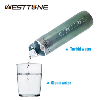 Water Filter Bottle - Water Purifier Drinking Bottle - Hiking, Camping, Survival or Emergency Water Purification - Replaceable Filter/Reusable Bottle