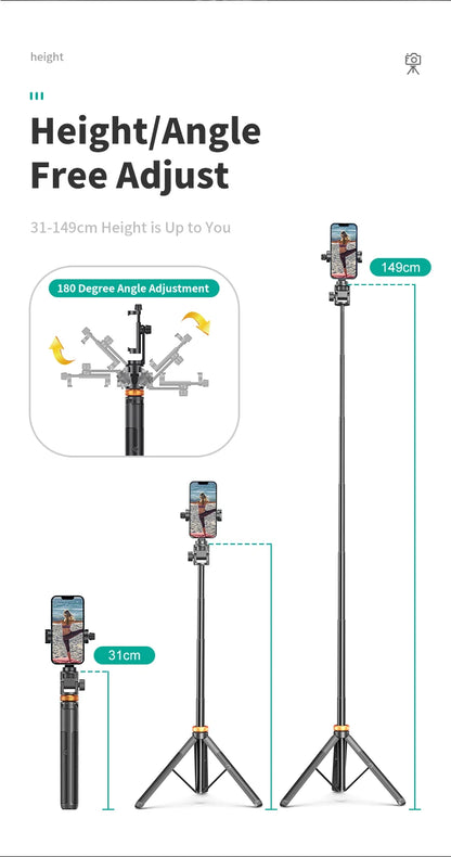 62" Phone Tripod, Tripod for Phone & Selfie Stick with Remote, Extendable Solid Travel Stand