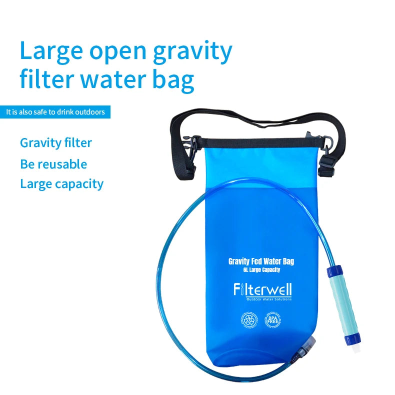 Filterwell 6L Gravity Fed Water Purifying Filter Bag - Water Filtration System - Emergency Survival Camping Water Purifier