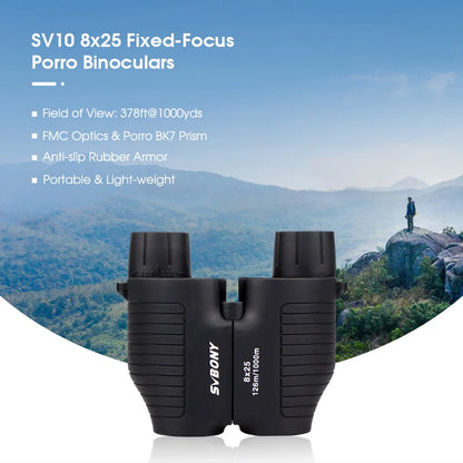 SVBONY SV10/SV10S 8x25 Compact Binoculars - Fixed Focus, Multi-coated Porro Prism Lenses