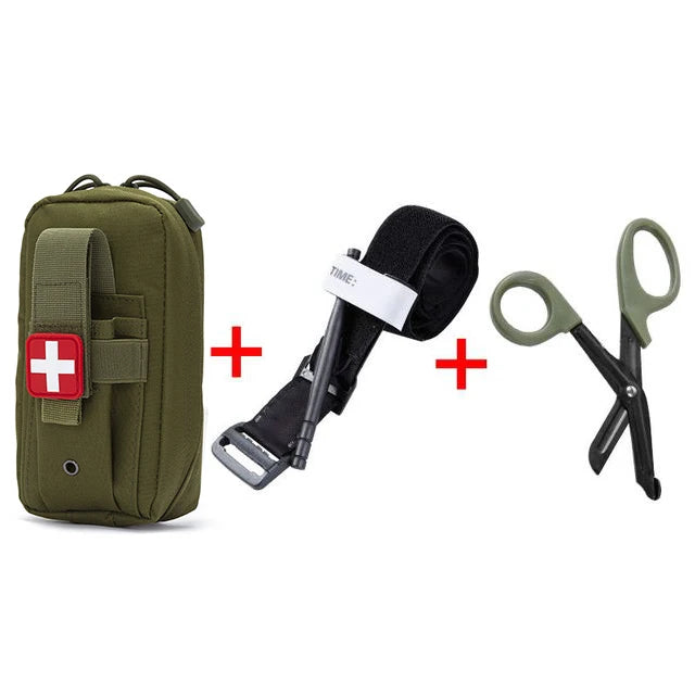 First Aid Tourniquet Kit - Emergency Medical Rescue EDC Pouch - Gauze, Scissors, Molle Survival Tool