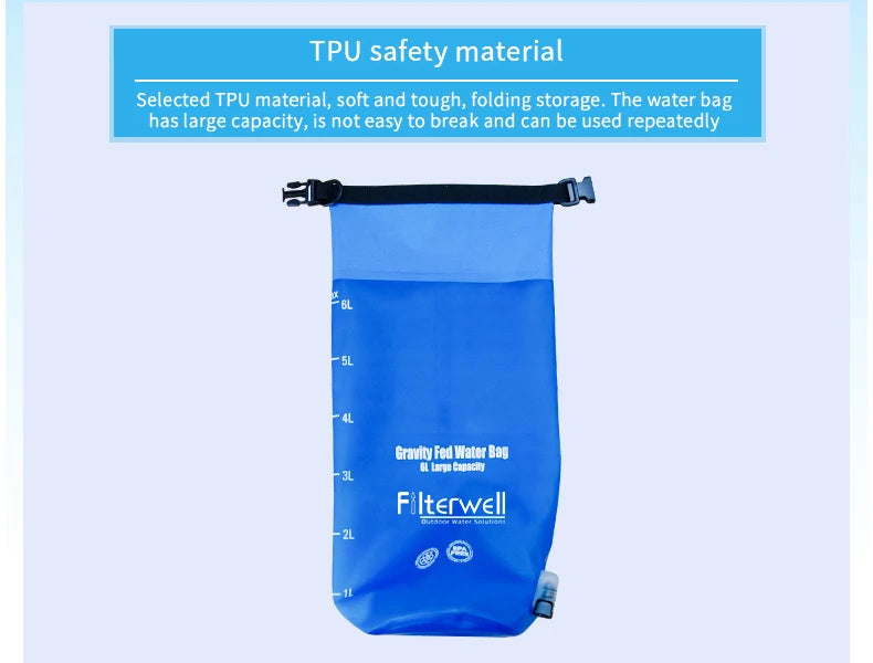 Filterwell 6L Gravity Fed Water Purifying Filter Bag - Water Filtration System - Emergency Survival Camping Water Purifier