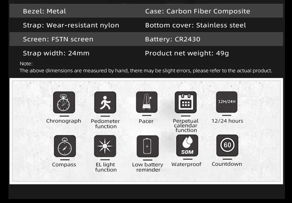 NORTH EDGE ALPS Carbon Fiber Smart Watch - UltraLight, Compass, Waterproof 50M, Step Counter