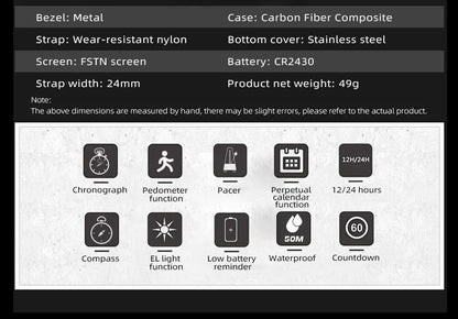 NORTH EDGE ALPS Carbon Fiber Smart Watch - UltraLight, Compass, Waterproof 50M, Step Counter